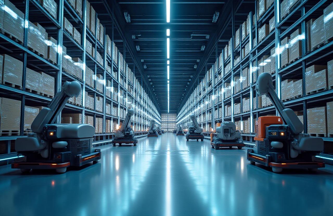 Modern logistics warehouse with advanced automation systems